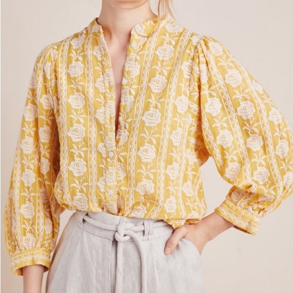 Pilcro Yellow and White Floral Button-Down Shirt